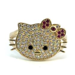 Woman’s Ladies 14k Yellow Gold CZ Cubic Zirconia Hello Kitty Ring Size 7.5 GP3115793