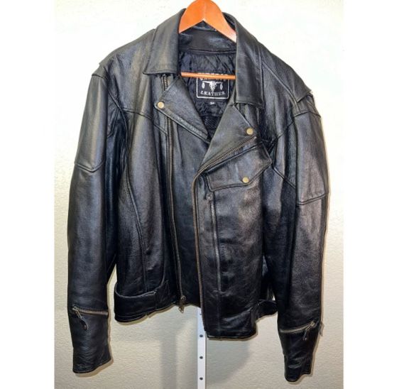 Barney’s Black Leather Motorcycle Jacket Size 50 Biker Very Heavy Deep Pockets