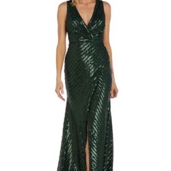 Emerald Green Ruched Sequin event Dress