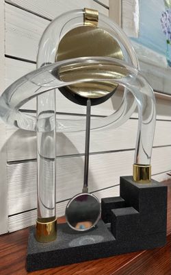 Vintage Lucite and Brass Pendulum Clock by Jon Gilmore