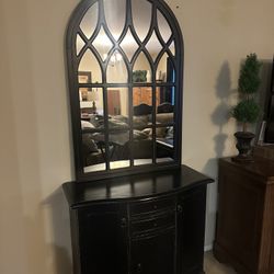 Solid Wood Mirror And  Black Cabinet 