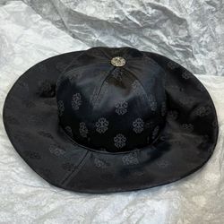 Brand New Chrome Hearts Satin Monogram Bucket Hat Black Silver Cross Top Button