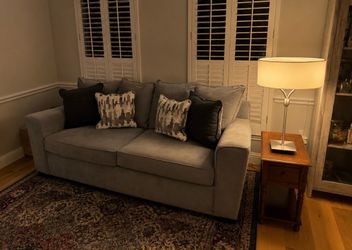 Gray Upholstered 3-Seat Sofa with Throw Pillows