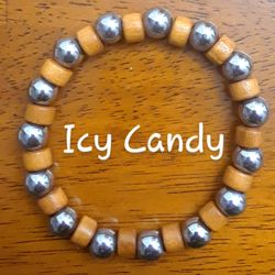 Nice Chrome and Tan Bead Bracelet