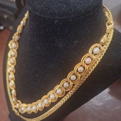  18k Y Collar De Perlas