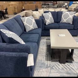 Large Blue Sofa & Love Seat With Washable Cushions