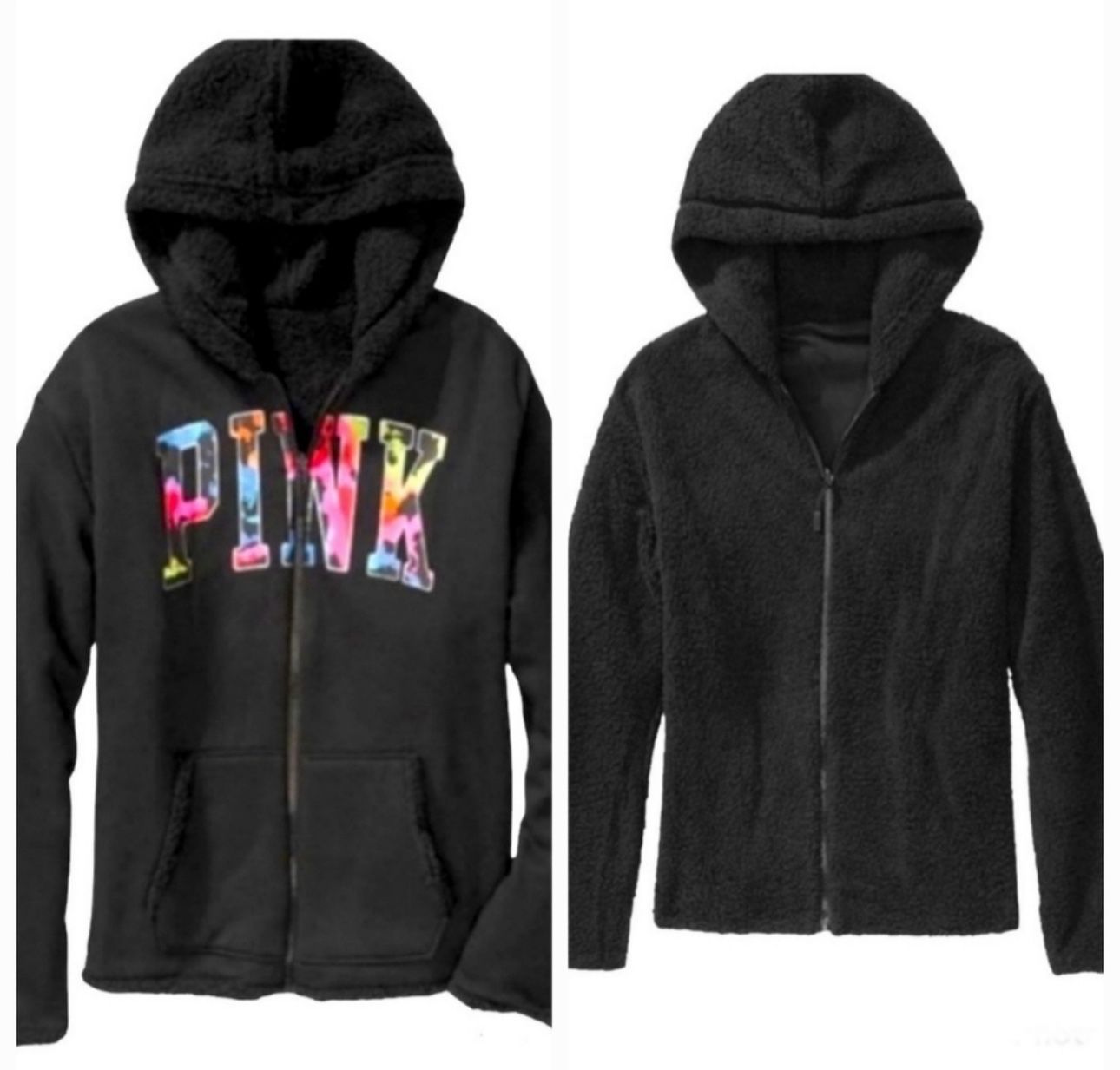 Victoria's Secret PINK Reversible Full Zip Sherpa Hoodie Jacket Women Size Small