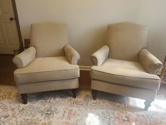Pair of Living Spaces Beige Upholstered Accent Chairs