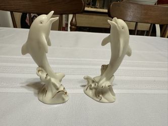 Pair Of Lenox Porcelain Dolphin Figurines 