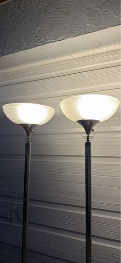 Set of 2 Chrome Torchiere Floor Lamps – Frosted Glass – 71” Tall – 2 Bulbs Each