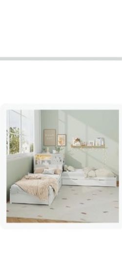 Double L-Shaped Twin Bed Frames (No Mattresses)