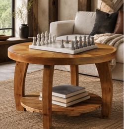 Solid Wood 2-Tier Center Table with Storage with Mosaic Pattern.