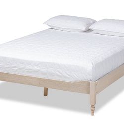 Baxton Studio Laure French Bohemian Antique White Oak Finished Wood Queen Size Platform Bed Frame