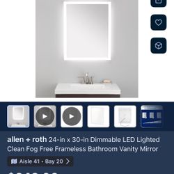 allen + roth 24-in x 30-in Dimmable LED Lighted Clean Fog Free Frameless Bathroom Vanity Mirror $249.00