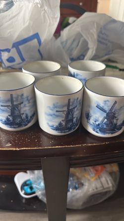 Delft Blue Windmill Ceramic Cups Set of 5