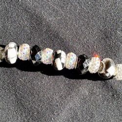 Handmade Charm Bracelet, Pandora-style, Black And White Theme, Valentine’s Day Gift