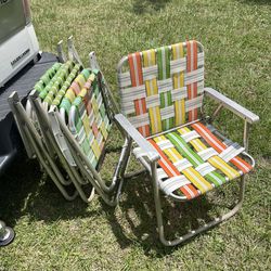 Set Of 4 Vintage Aluminum Folding Beach Chairs