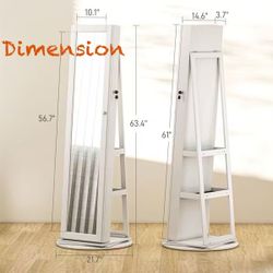 🥨3-in-1 Jewelry Armoire with Full Length Mirror, 360° Swivel Lockable Jewelry Cabinet with Shelves, Freestanding Mirror Organizer for Earrings