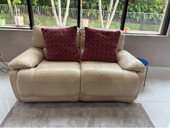 Leather love seat: ivory shade