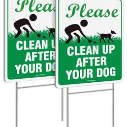 New In Sealed Package, 12x9 PLEASE CLEAN UP AFTER YOUR DOG SIGNS. GREAT SIGN TO HAVE ON YOUR LAWNS. SO PPL CAN GET THE HINT!! SEE PHOTOS,  SET OF 2