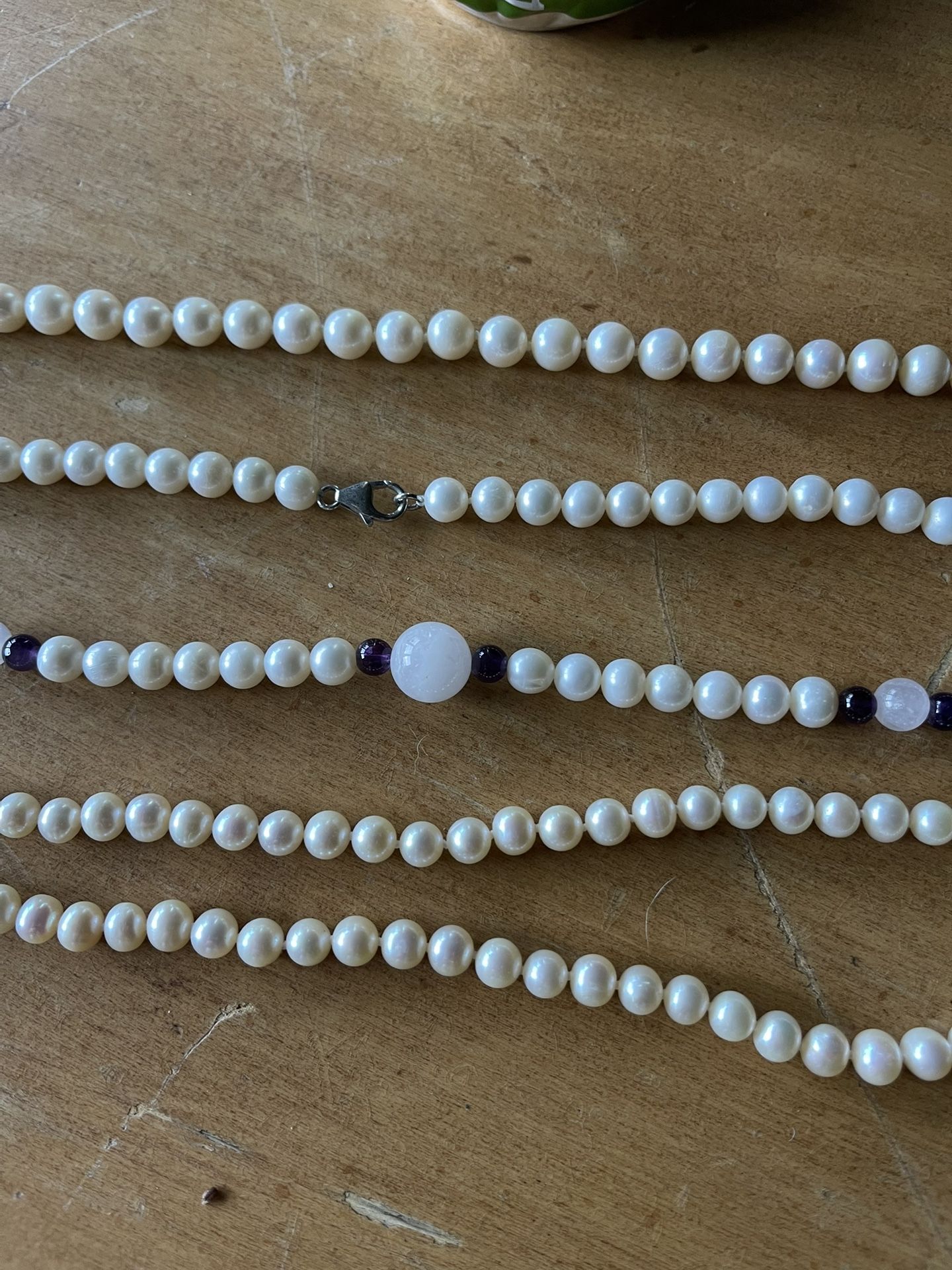 SS clasp Genuine Pearls 18”. One has Amethyst and Rose Quartz. $40 each. Rochester wa