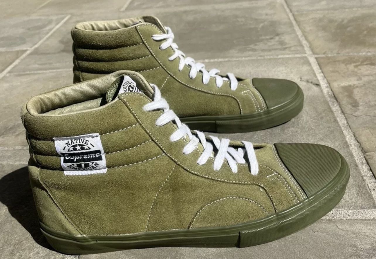 Supreme x Vans Suede 2014 Native American Hi Olive Rare Shoes - Size 8 Men’s 