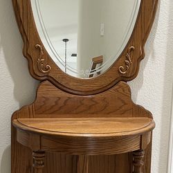 Oak hall tree w/mirror