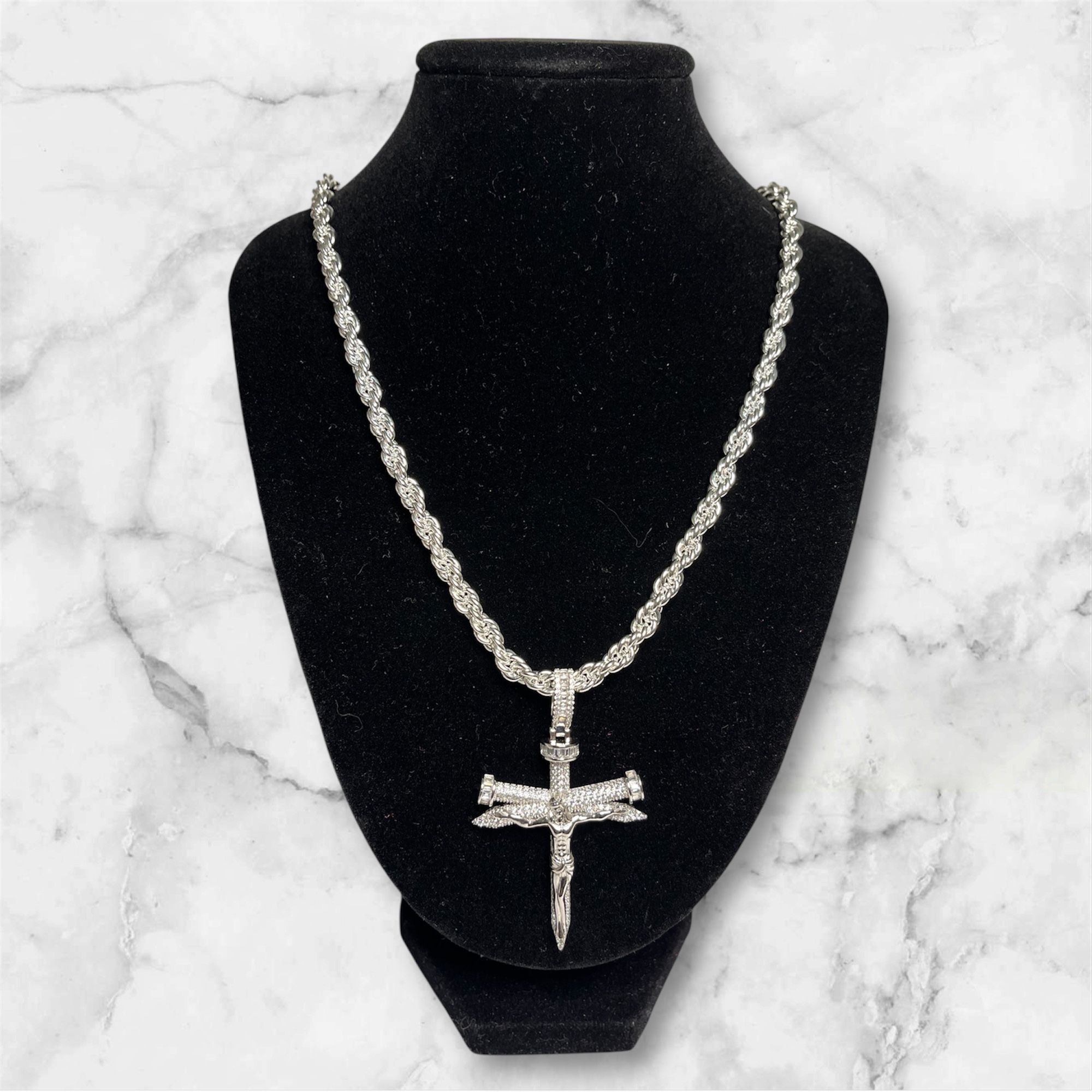 Genuine SS925 AAA CZ Jesus Cross Pendant Necklace