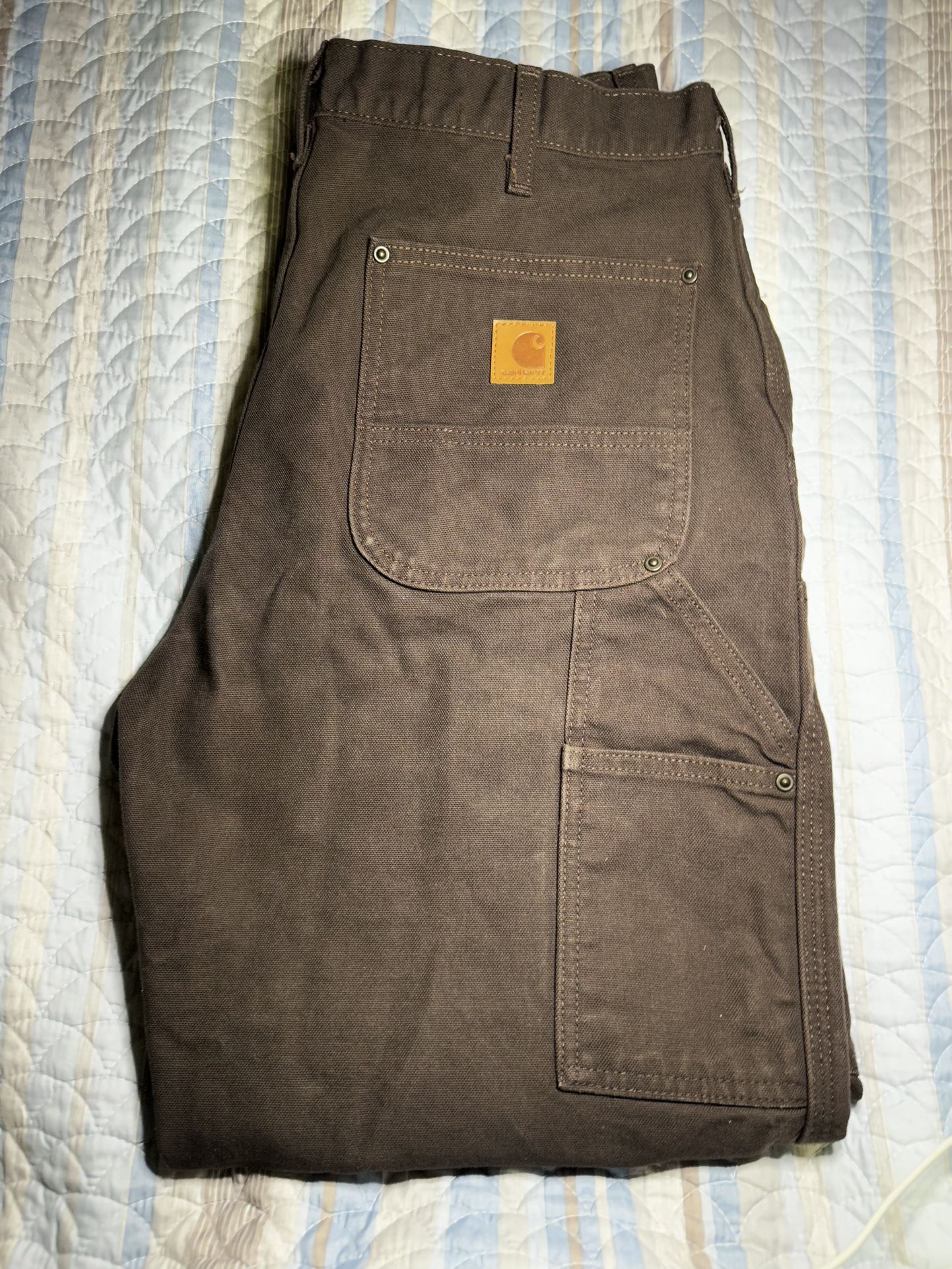 Carhartt Men's Double Front Washed Duck Loose Fit Pant in Brown. Size 34x30