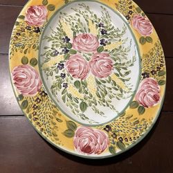 VTG Serving 18” Oval Platter Floral / Rose Ceramic French Garden Hand Painted