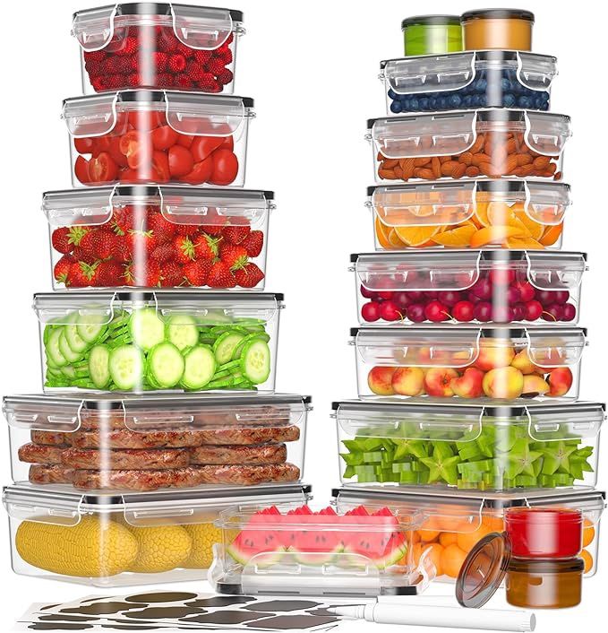 36-Piece Food Storage Containers with Lids(18 Containers & 18 Lids), Plastic Food Containers for Pantry & Kitchen Storage and Organization, BPA-Free, 