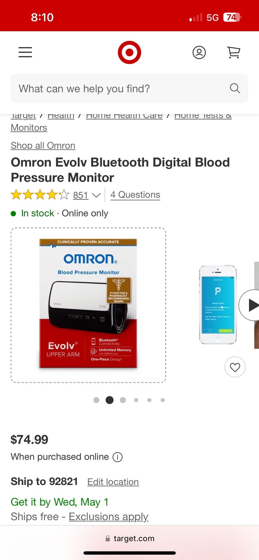 Omron Blood Pressure Monitor Evolv Upper Arm 