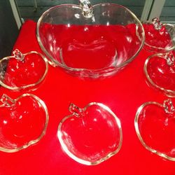 Vintage Apple Shape Fruit Salad Bowl With Six Small Bowls