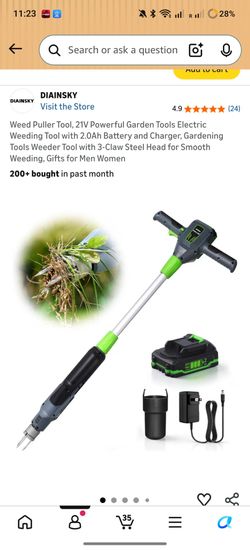 Weed Puller Tool, 21V Powerful Garden Tools Electric Weeding Tool with 2.0Ah Battery and Charger, Gardening Tools Weeder Tool with 3-Claw Steel Head f