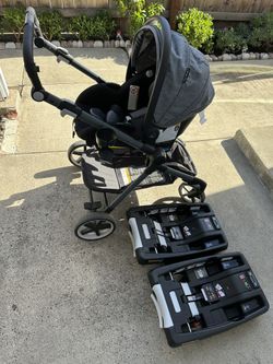 EVENFLO SECUREMAX INFANT STROLLER, CAR SEAT WITH SENSORSAFE & BASE