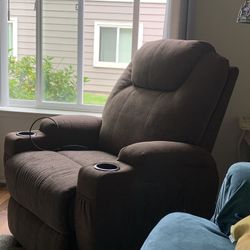 Reclining Chair With Massage, Heat, 2 Cup Holders.