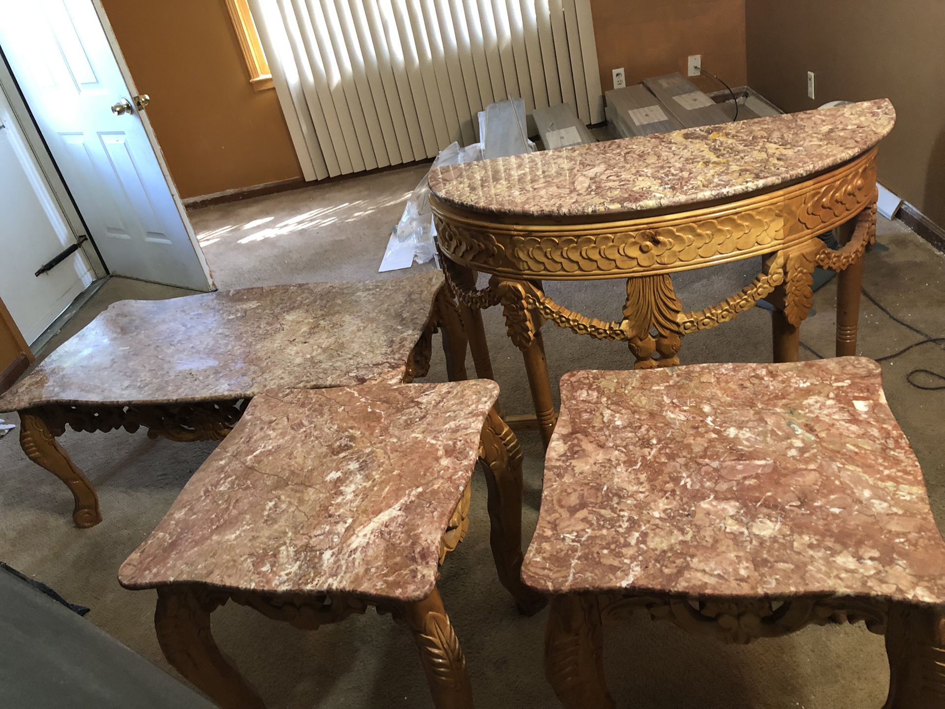 4 Piece Living Room Table Set With Marble Top