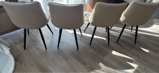 Set of 4 Cream Upholstered Dining Chairs
