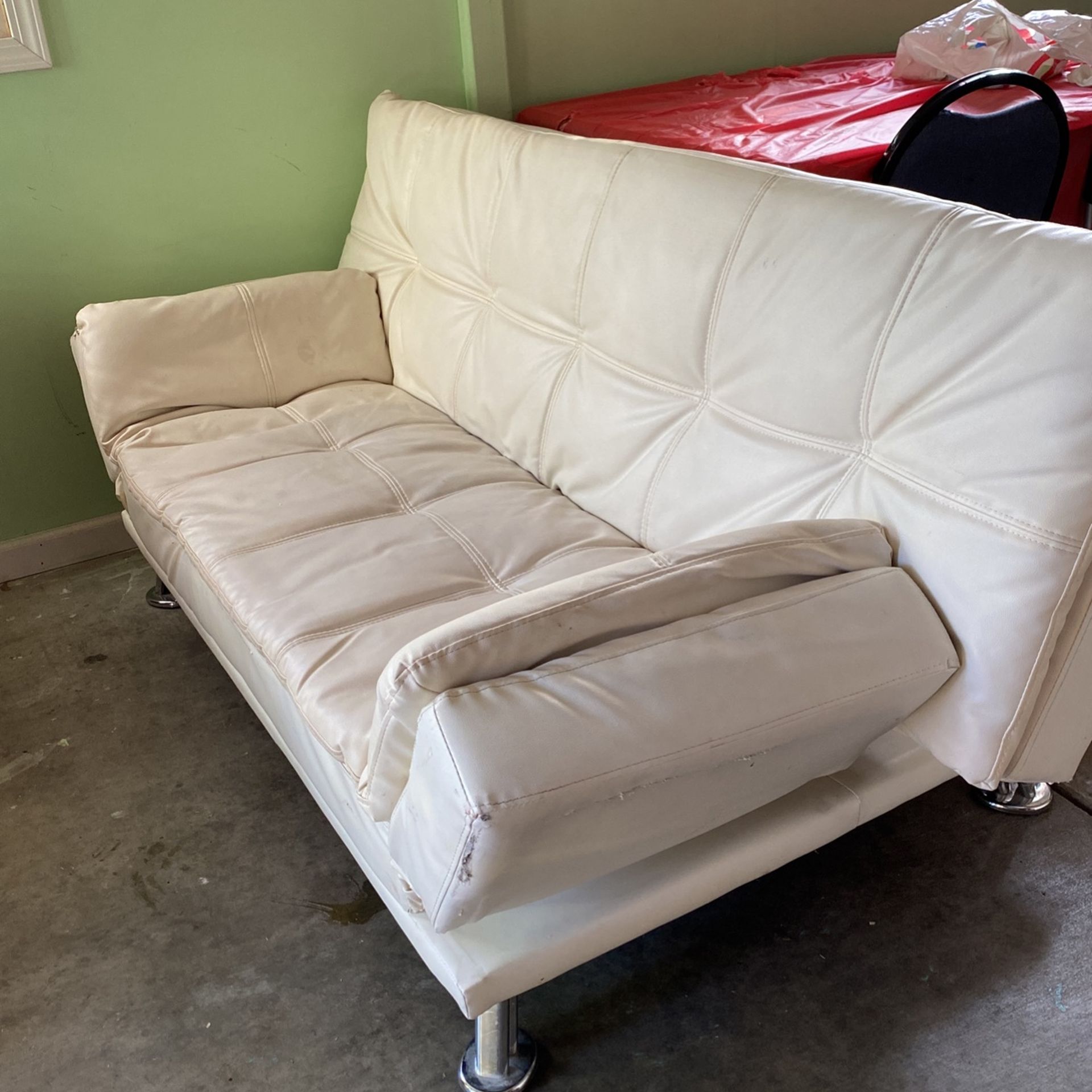 White Leather Futon - Folds Easy 