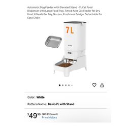 Brand new Automatic Cat & Dog Feeder with Elevated Stand - 7L