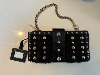 Dolce & Gabbana Studded Black Calf Hair & Leather Chain Clutch – Compact Mirror