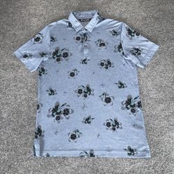 Travis Mathew Polo Shirt Mens Medium Blue Floral Golf Stretch Casual Athletic