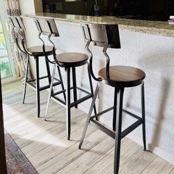 Set of 3 World Market Bar Stools – Wood & Metal – Great Condition