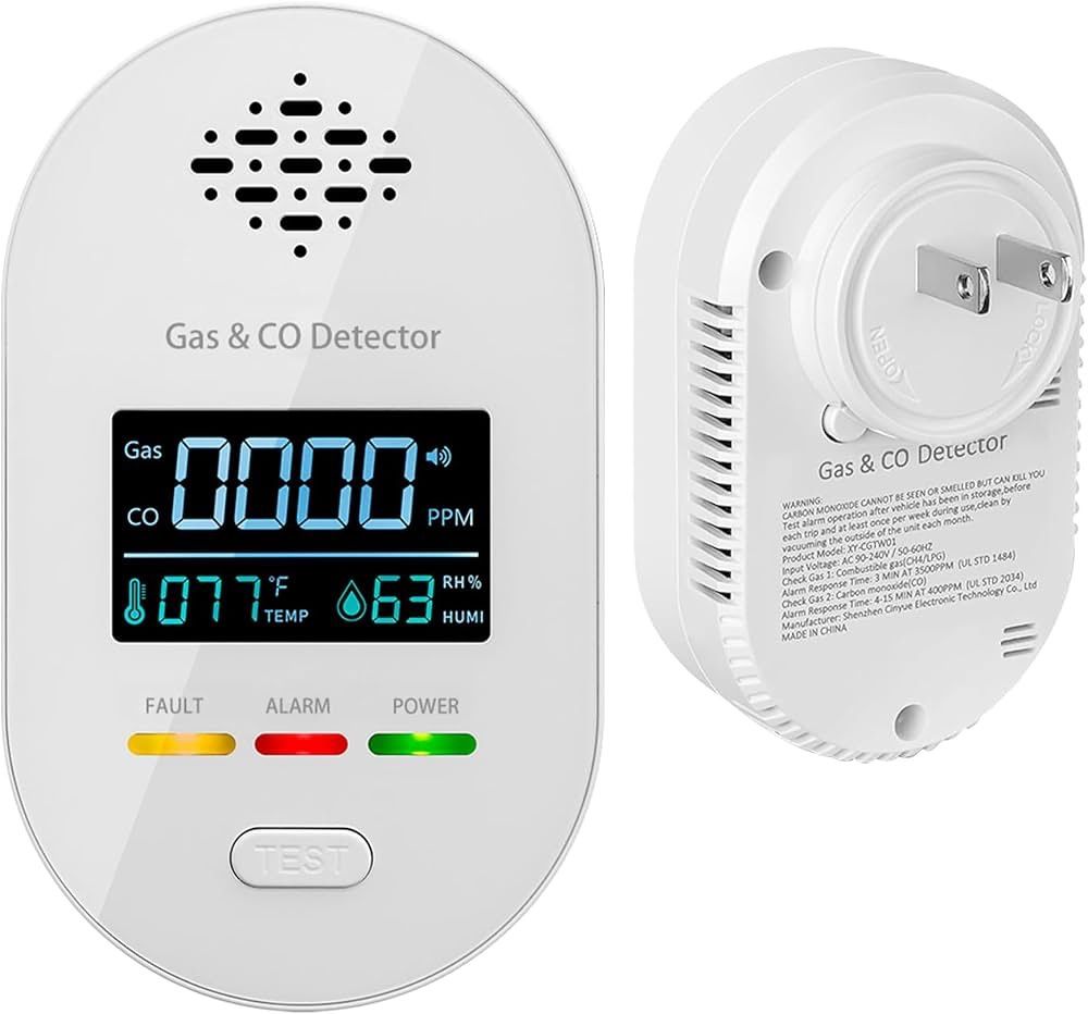 Carbon Monoxide Detectors,Plug in CO and Natural Gas Detector, Combination Gas & Carbon Monoxide Detectors for Travel with Temperature Humidity Displa