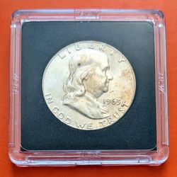 1963 Benjamin Franklin uncirculated 90% silver half dollar coin