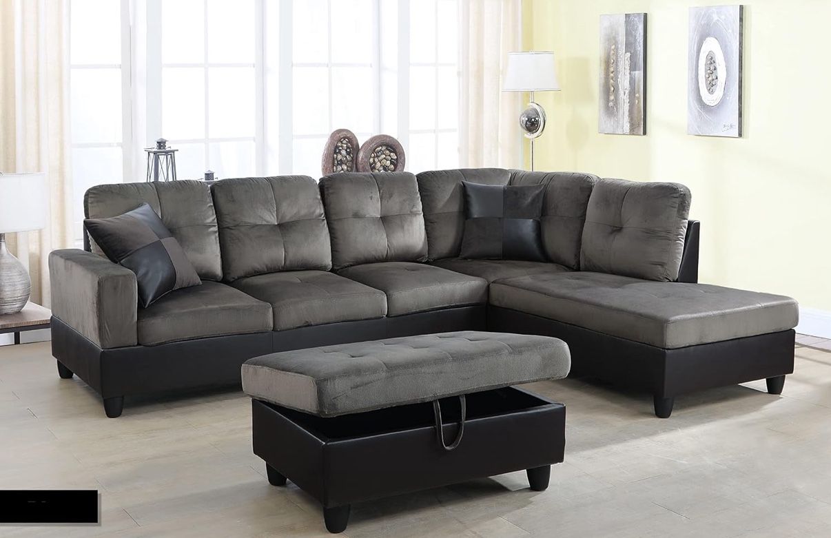 New Sectional + Storage Ottoman  — Left or Right Chaise — Delivery Available  
