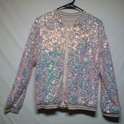 Iridescent Sequin Bomber Jacket, XL (14/16)