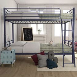 Mainstays Convertible Twin over Twin Metal Bunk Bed, Blue