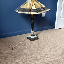 Antique lamp with stained glass shade