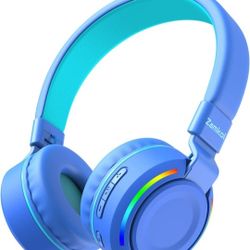 Zamkol Kids Headphones, Colorful LED Lights Kids Bluetooth Headphones 